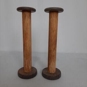 Vintage Wooden Textile Spools, Bobbins, Spindles, Set of 2